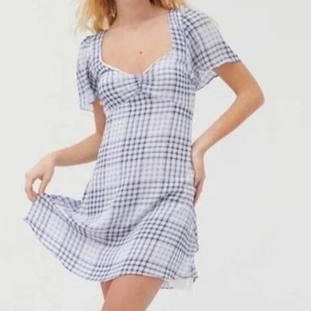 Urban Outfitters Blue White Plaid Open Back Mini Dress OB1116140 NWT